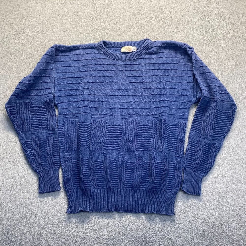 Vintage Fox Collection Geometric Knit Blue Sweater Women's Size L Made in USA